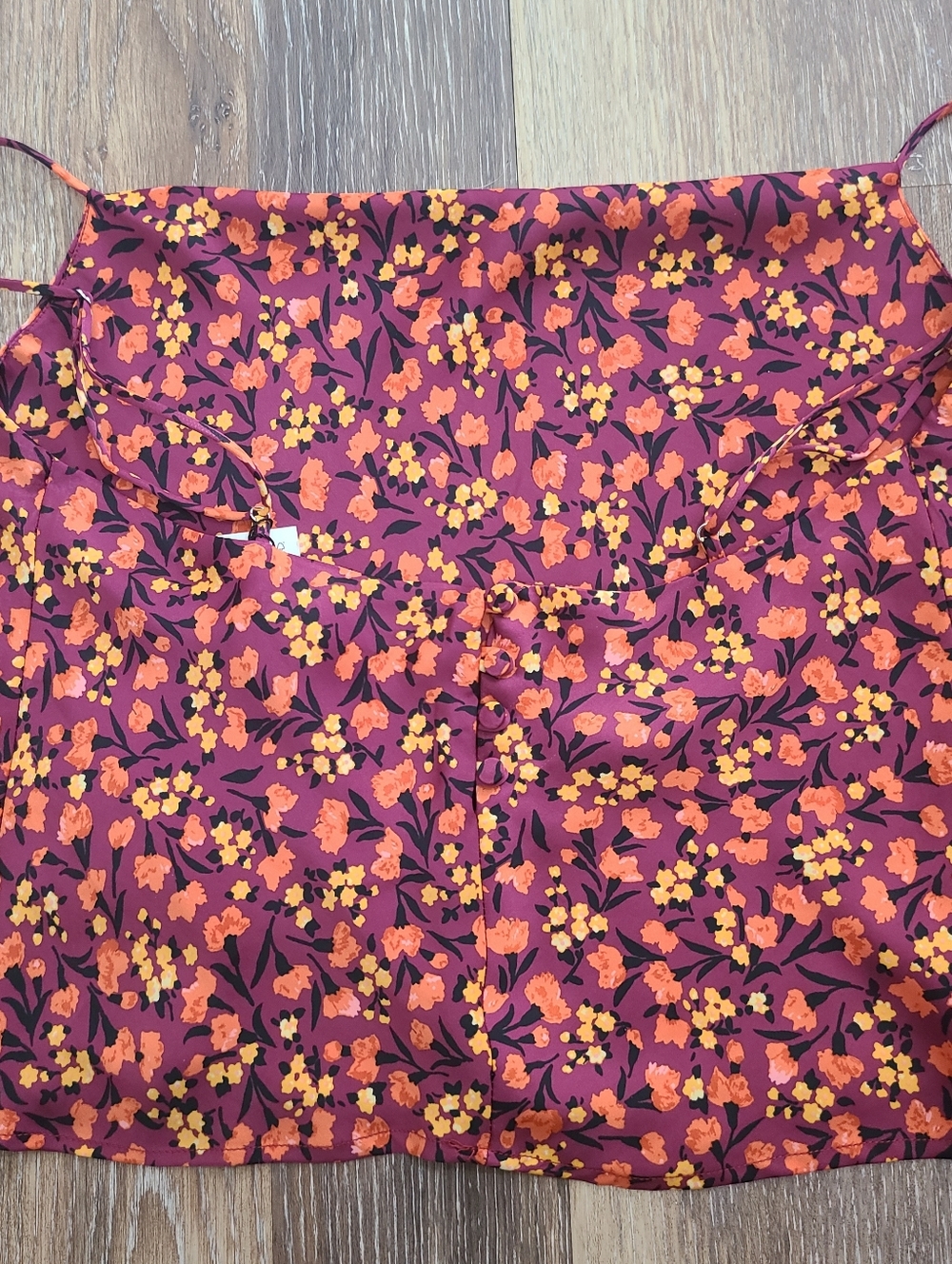 Zara maroon floral print satin cowl neck camisole tank top size medium